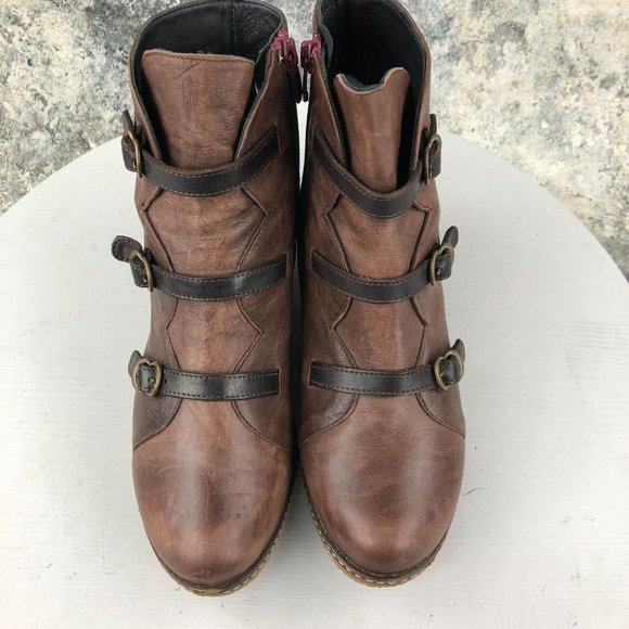 Eric Michael Women's EU 39 (8.5-9) Lena Brown Leather Buckle Wedge Ankle Booties - Picture 7 of 14